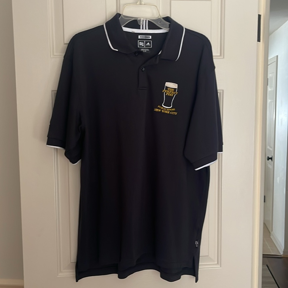 Adidas Black Polo Shirt with White Accents The Perfect Pint Public House NYC - Picture 3 of 11